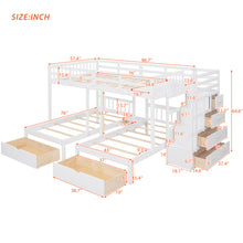 Load image into Gallery viewer, Full Over Twin &amp; Twin Bunk Bed, Wood Triple Bunk Bed with Drawers and Guardrails (White)