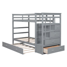 Load image into Gallery viewer, Twin Over Twin Bunk Bed with Trundle and Staircase,Gray