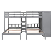 Load image into Gallery viewer, Full-Over-Twin-Twin Bunk Bed with Shelves, Wardrobe and Mirror, Gray