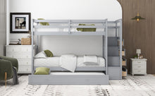 Load image into Gallery viewer, Twin Over Twin Bunk Bed with Trundle and Staircase,Gray