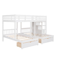 Load image into Gallery viewer, Full Over Twin &amp; Twin Bunk Bed, Wood Triple Bunk Bed with Drawers and Guardrails (White)