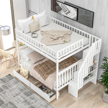 Load image into Gallery viewer, Full over Full Bunk Bed with Two Drawers and Storage, White