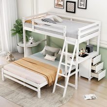 Load image into Gallery viewer, Twin over Full Bunk Bed with Built-in Desk and Three Drawers,White