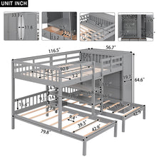 Load image into Gallery viewer, Full-Over-Twin-Twin Bunk Bed with Shelves, Wardrobe and Mirror, Gray