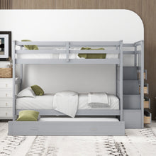 Load image into Gallery viewer, Twin Over Twin Bunk Bed with Trundle and Staircase,Gray