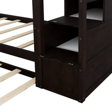 Load image into Gallery viewer, Twin-Over-Twin Bunk Bed with Twin Size Trundle and 3 Storage Stairs,Espresso