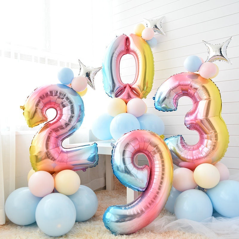 1 SET Rainbow Foil Number Balloons 0-9 Birthday Party Anniversary Decor Globo Kids figure Air Ball Supplies