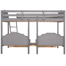 Load image into Gallery viewer, Full Over Twin &amp; Twin Bunk Bed, Velvet Triple Bunk Bed with Drawers and Guardrails, Gray