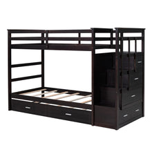 Load image into Gallery viewer, Twin Over Twin Bunk Bed with Trundle and Staircase, Espresso