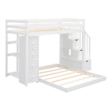 Load image into Gallery viewer, Twin Over Full Bunk Bed with 3-layer Shelves, Drawers and Storage Stairs, White