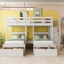 Load image into Gallery viewer, Full Over Twin &amp; Twin Bunk Bed, Wood Triple Bunk Bed with Drawers and Guardrails (White)