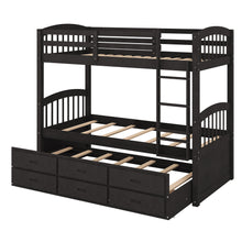 Load image into Gallery viewer, Twin over Twin Wood Bunk Bed with Trundle and Drawers, Espresso