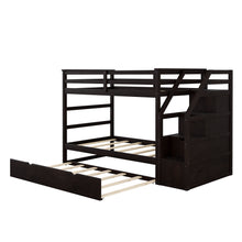 Load image into Gallery viewer, Twin-Over-Twin Bunk Bed with Twin Size Trundle and 3 Storage Stairs,Espresso