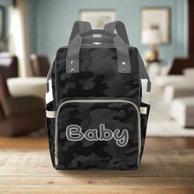 Load image into Gallery viewer, Designer Diaper Bags - Backpack Baby Bag Black And Gray Camouflage Boys Multi-Function Backpack