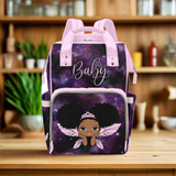 Cutest African American Baby Girl Fairy Princess Custom Diaper Bag - Cosmic Waterproof Backpack