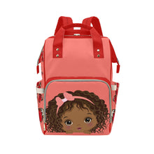 Load image into Gallery viewer, Adorable African American Baby Girl With Pink Bow On Coral Diaper Bag Backpack