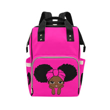 Load image into Gallery viewer, Designer Diaper Bags - African American Baby Girl With Natural Afro Pigtails And Head Wrap Hot Pink