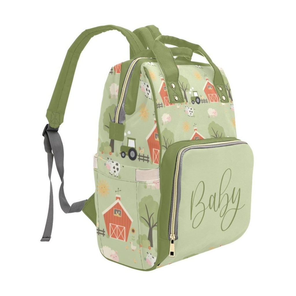 Baby Bag Backpack - Tractors And Farm In Green Tones Multi-Function Backpack