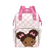 Load image into Gallery viewer, Cute African American Baby Girl With Natural Pigtails And Pink Bows On Tufted Design Diaper Bag Backpack