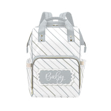 Load image into Gallery viewer, Diaper Bag Backpack - Soft Gray Striped Diaper Bag Backpack - Large Capacity and Waterproof