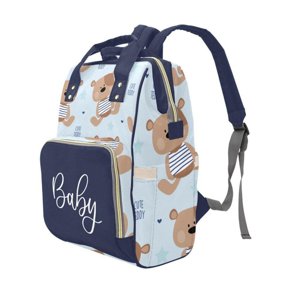 Diaper Bag Backpack | Adorable Teddy Bear - Dark And Light Blue Waterproof Diaper Bag