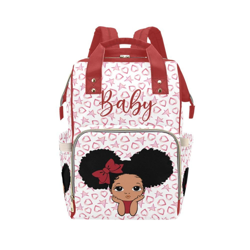 Designer Diaper Bags - African American Baby Girl With Natural Afro Pigtails And Bow With Hearts