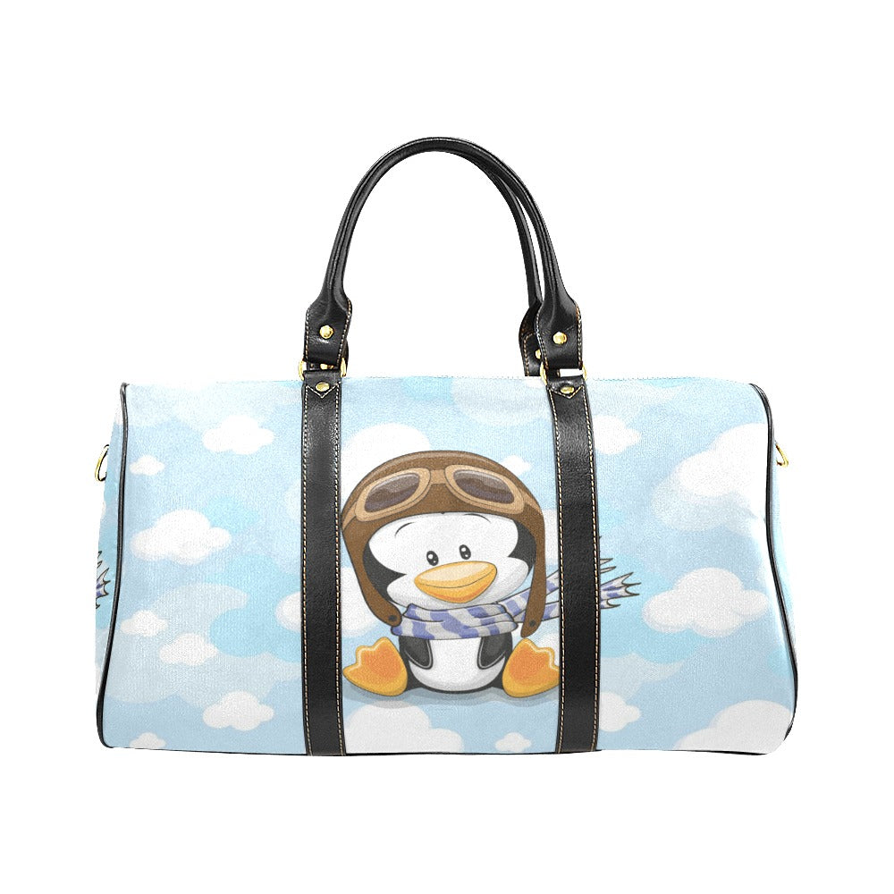 Custom Diaper Tote Bag | Super Cute Cartoon Penguin Pilot In Clouds With Personalized Heart Name - Diaper Travel Bag