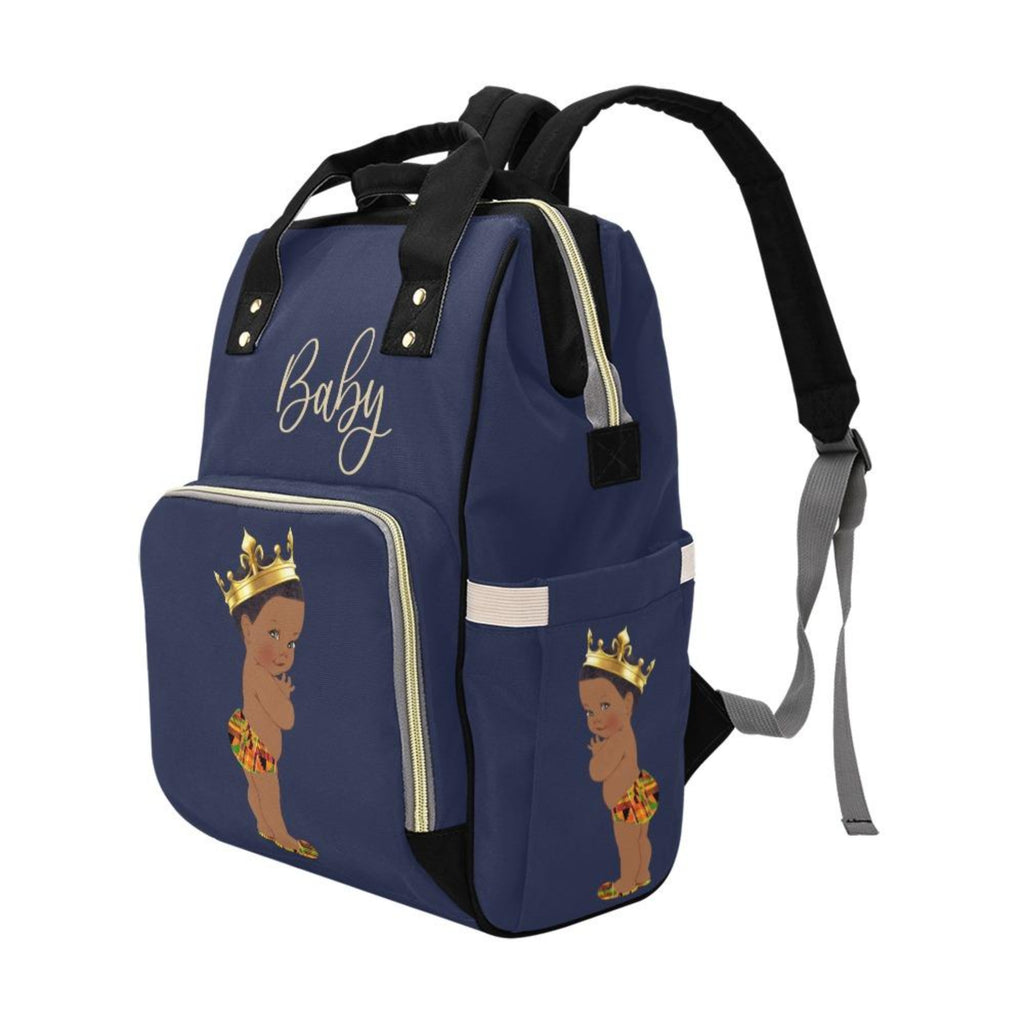 Designer Diaper Bag - Ethnic King African American Baby Boy - Navy Blue Multi-Function Backpack