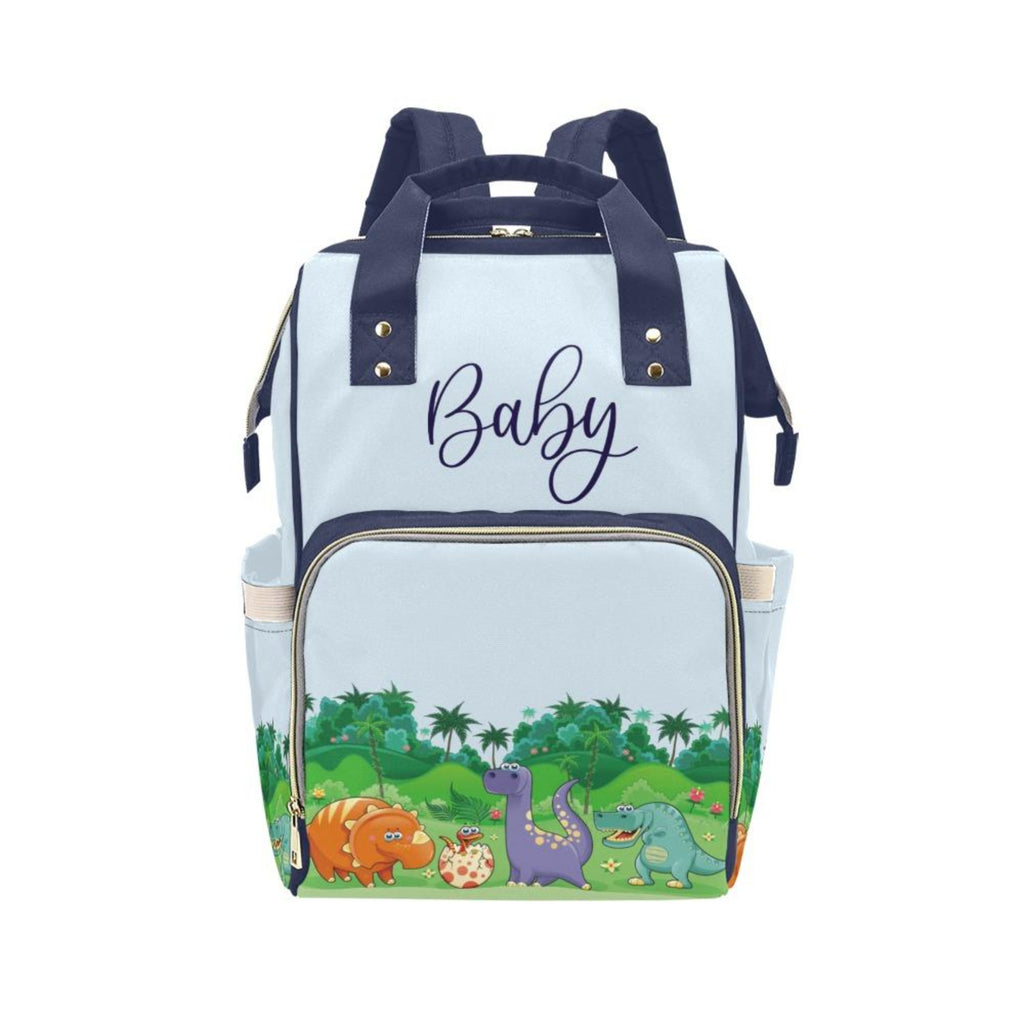 Designer Diaper Bag - Cute Cartoon Dinosaurs In Field Baby Blue Bag Designer Diaper Bag Backpack