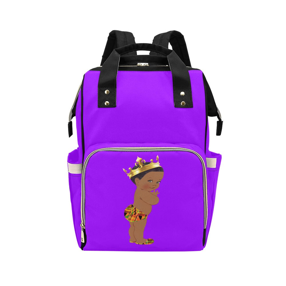 Designer Diaper Bag - Ethnic King African American Baby Boy - Royal Purple Multi-Function Backpack