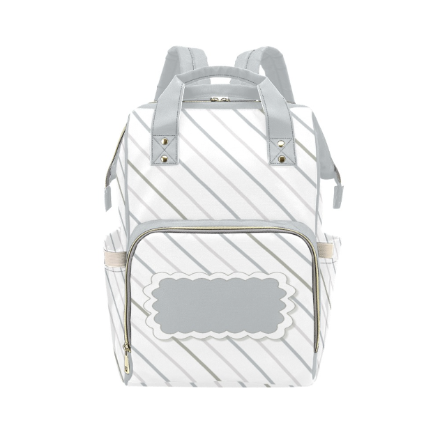 Diaper Bag Backpack - Soft Gray Striped Diaper Bag Backpack - Large Capacity and Waterproof