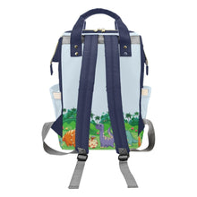 Load image into Gallery viewer, Designer Diaper Bag - Cute Cartoon Dinosaurs In Field Baby Blue Bag Designer Diaper Bag Backpack