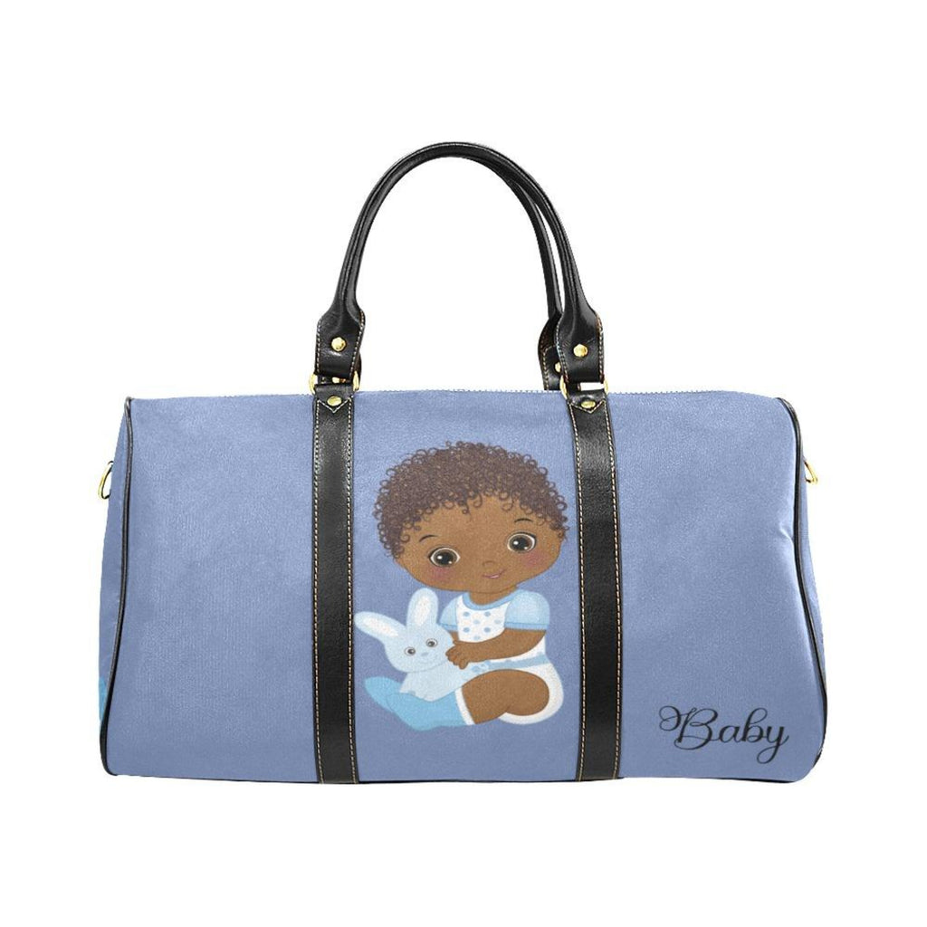 Custom Diaper Tote Bag - Super Cute African American Baby Boy With Stuffed Bunny Diaper Travel Bag