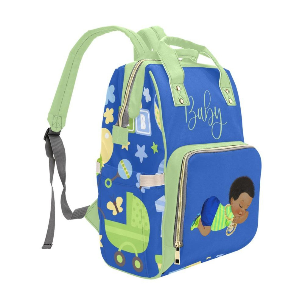 Diaper Bag Backpack | Cutest Sleepy African American Baby Boy With Bling Waterproof Backpack