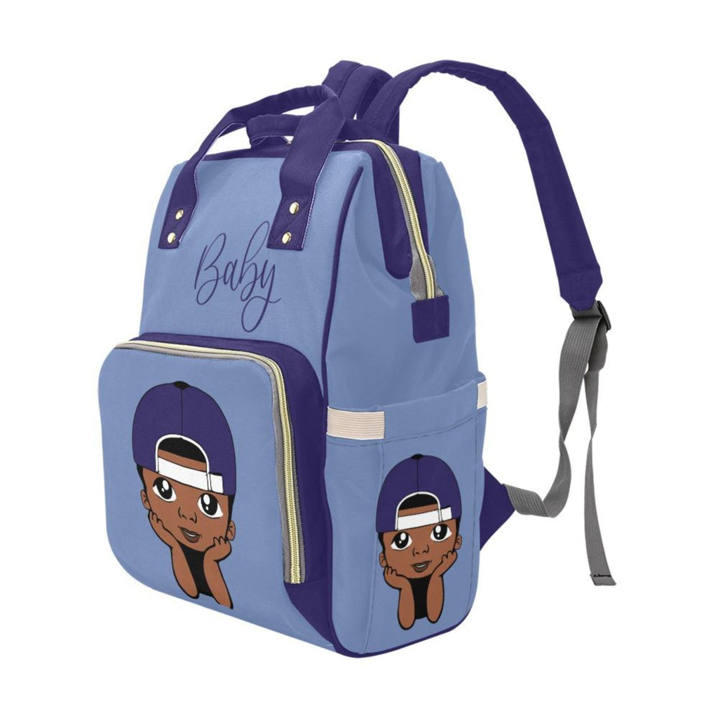 Diaper Bag Backpack - Super Cute African American Baby Boy Sporty Cap Waterproof Backpack