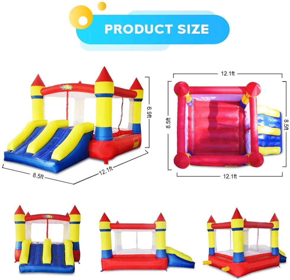 Bounce House Dual Castle Slide with Air Blower, Four-Sided Protection Net, Inflatable Bounce House for Outdoor Indoor Party