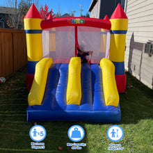 Load image into Gallery viewer, Bounce House Dual Castle Slide with Air Blower, Four-Sided Protection Net, Inflatable Bounce House for Outdoor Indoor Party