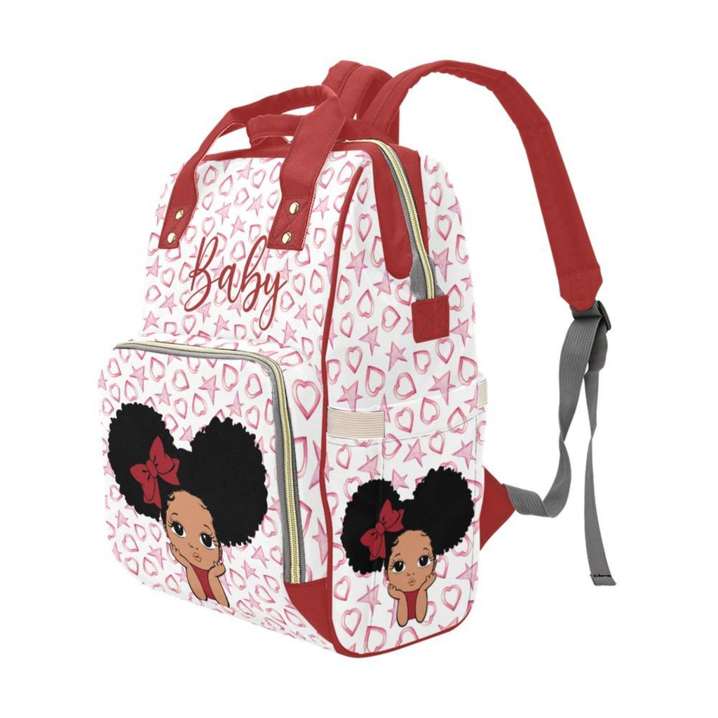 Designer Diaper Bags - African American Baby Girl With Natural Afro Pigtails And Bow With Hearts