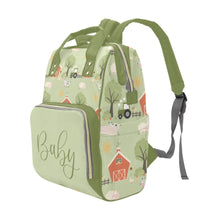 Load image into Gallery viewer, Baby Bag Backpack - Tractors And Farm In Green Tones Multi-Function Backpack