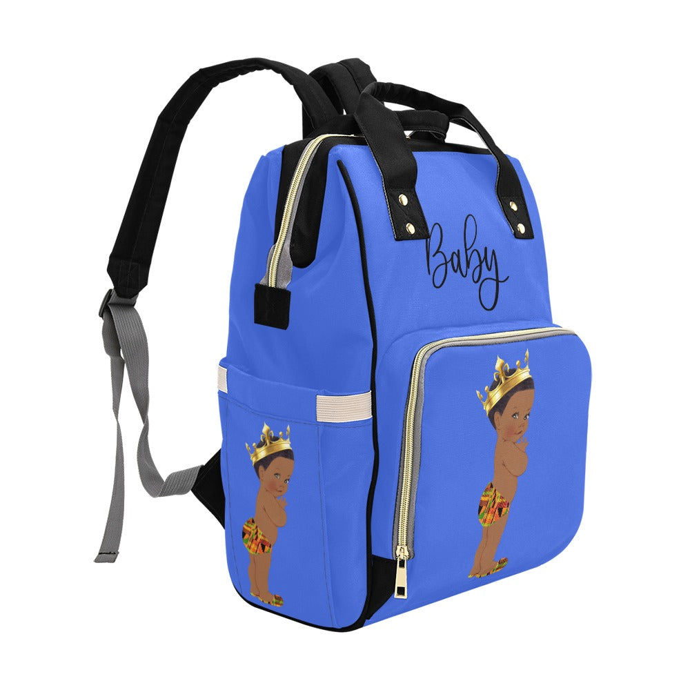 Designer Diaper Bag - Ethnic African American King Baby Boy - Royal Blue Waterproof Diaper Bag Backpack